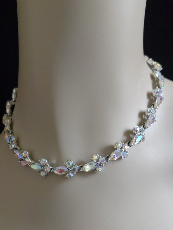Coro Jewelry - Vintage CORO Signed Aurora Borealis Rhinestone Silver Tone Necklace